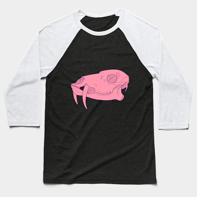 Pink Deer Mule Skull Baseball T-Shirt by Pallas